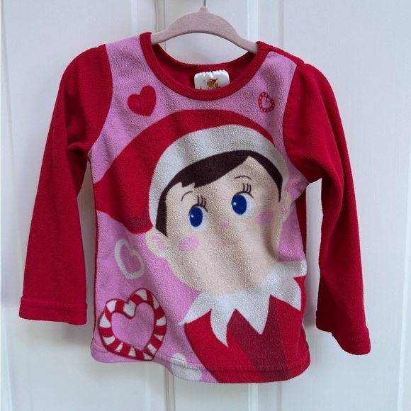 Elf on the Shelf 3T Girls Red Fleece Christmas Holiday Pajama Top - Picture 1 of 4